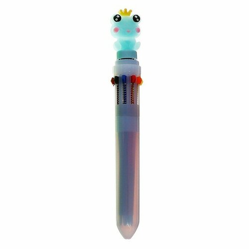 Ручка шариковая-спинер Лягушка, 10-ти цветная, автоматическая, голубая