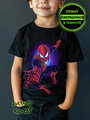 Футболка для мальчика черная с принтом светящимся Человек паук, хлопок, RoMaxTex, 128-134
