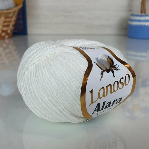 Пряжа Alara Lanoso, кремовый - 902, 50% хлопок, 50% акрил, 10 мотков, 50 г, 140 м.