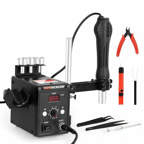 Цифровая Паяльная Станция Newacalox 858A Black с Цифровой Индикацией Паяльным Термо Феном Тремя Насадками Кронштейном и Набором Инструментов для Пайки 5490₽