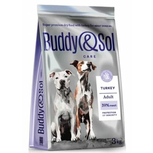 Сухой корм для взрослых для взрослых собак средних и крупных пород Buddy&Sol Adult , с индейкой, 3 кг