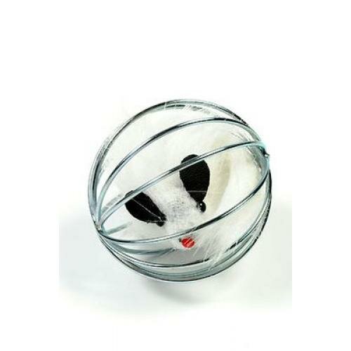 Beeztees игрушка мышь меховая в металлическом шаре дразнилка для кошек, разноцветный (5,5 см) - фото №5