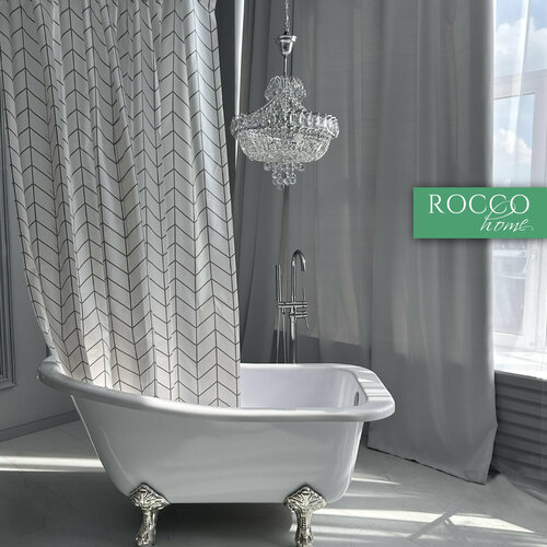 Штора для ванной, белая матовая занавеска душевая водонепроницаемая 180х180 с люверсами и кольцами Rocco Home