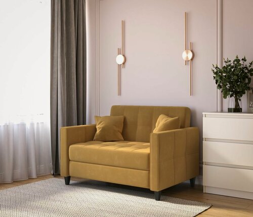 Изображение товара Диван прямой DiHall "Этро" аккордеон, спальное место 195х120, велюр, желтый