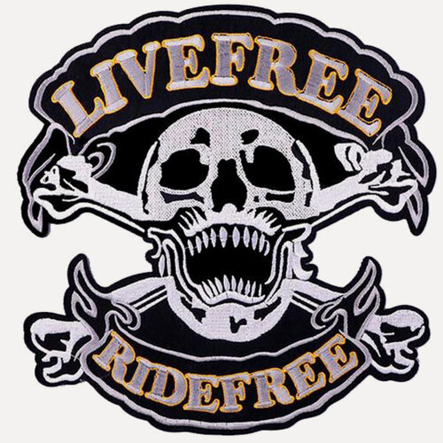 Изображение товара Большая нашивка на куртку, патч, шеврон байкерский, нашивка на спину череп свобода 23,5Х24см