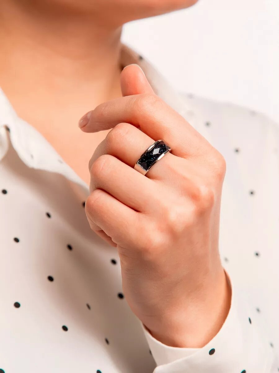 Печатка JEWELLMAN, авантюрин, размер 16.5, серебристый — фото 1