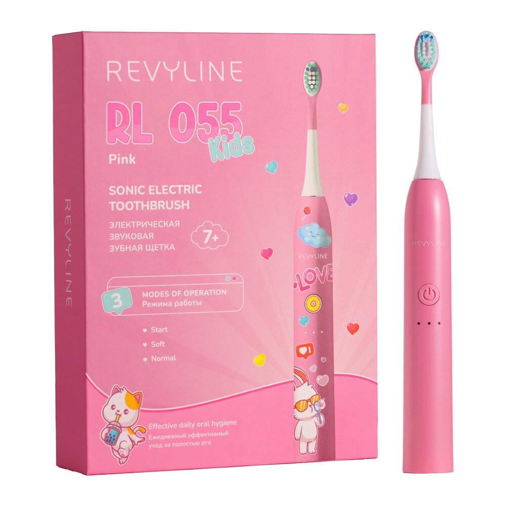 Электрическая детская звуковая зубная щетка Revyline RL 055, розовая, 7+