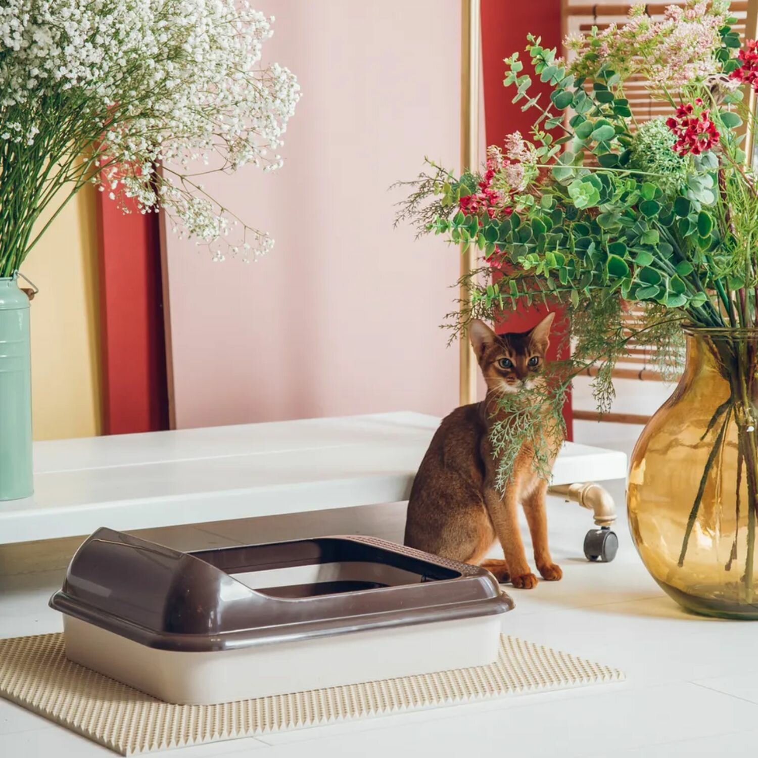 Лоток "Верный друг" (с решеткой), пластик, коричневый, слоновая кость — фото 1