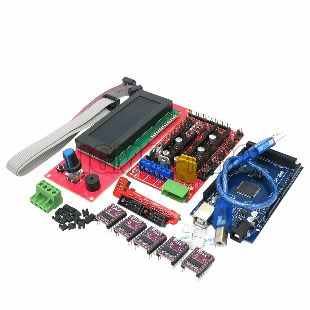 Контроллер Mega 2560 R3 CH340 + 1 контроллер RAMPS 1,4 + 5 шт. модуль шагового драйвера A4988 DRV8825 + 1 шт. контроллер 2004 для комплекта 3D-принтера, DRV8825 Set