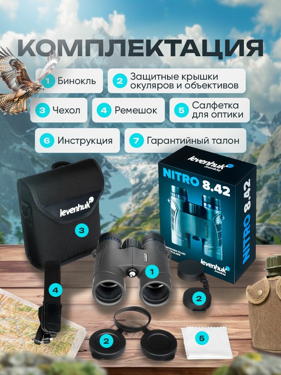 Бинокль Levenhuk Nitro 8x42 Лёгкий, компактный для любой погоды — фото 1