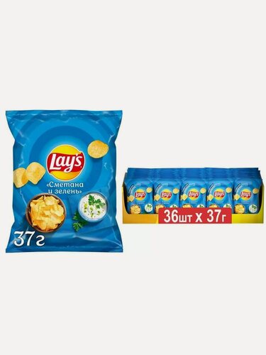 Изображение товара Чипсы картофельные Lay's Сметана и зелень, 36 упаковок по 37 г