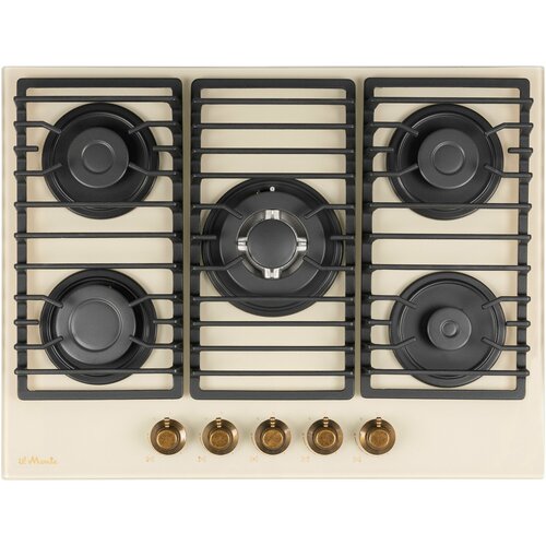 Варочная панель газовая Закаленное стекло 70 см 5 Конфорок Газ-контроль Турбо-конфорка WOK Автоподжиг Чугунные решетки il Monte BH-712G-RUSTICO 29856₽