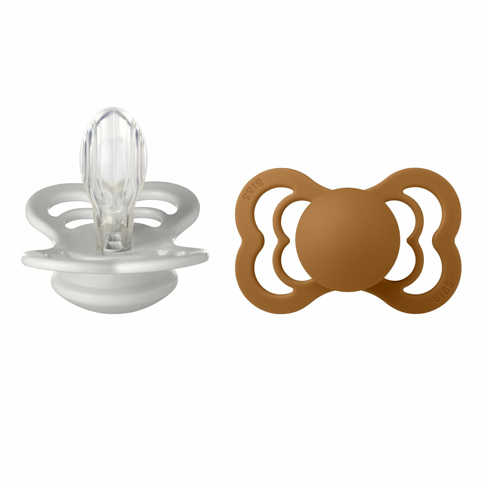 Набор 2 шт. Соска пустышка силиконовая BIBS Supreme Silicone: Haze/Caramel, 6+ месяцев