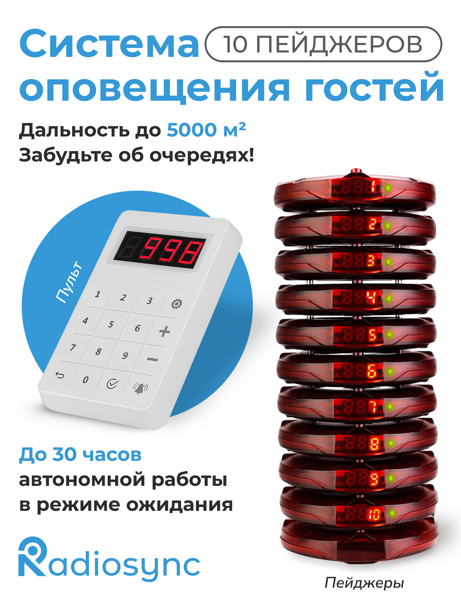 Пейджеры для оповещения клиентов ресторана, кафе и фаст фуда. Система из 10 пейджеров R22158