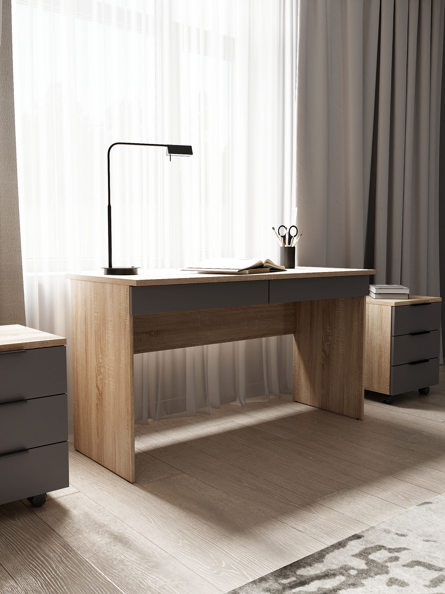 Письменный стол A-A MEBEL Оксфорд с ящиками дуб сонома/графит ЛДСП