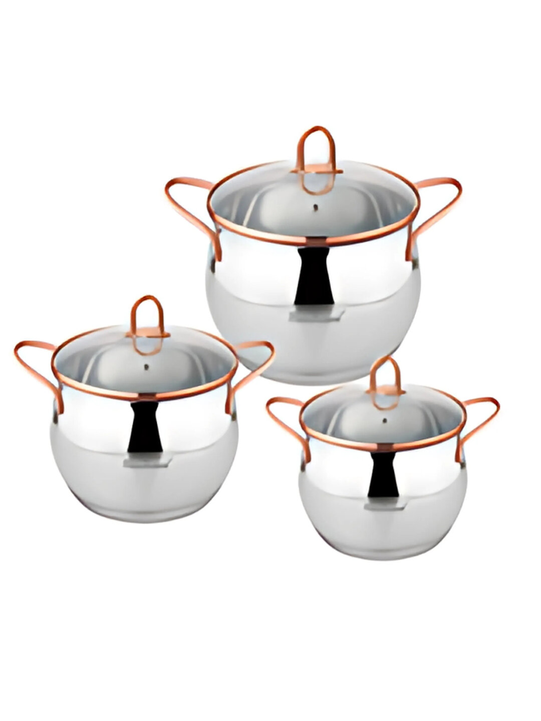 Набор кастрюль HausRoland из нержавеющей стали, со стеклянными крышками, 2.6/3.6/6.1 литр - Золотистый хаки