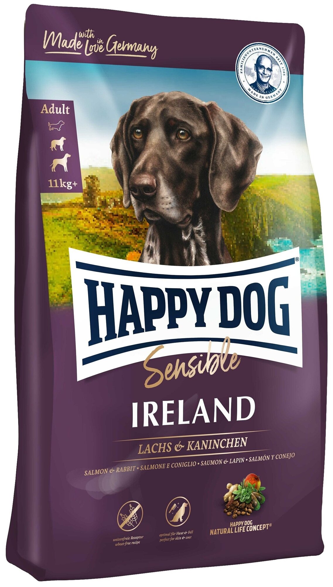 Сухой корм для собак Happy Dog Supreme Sensible Ireland беззерновой, лосось, кролик 12.5 кг (для средних и крупных пород)