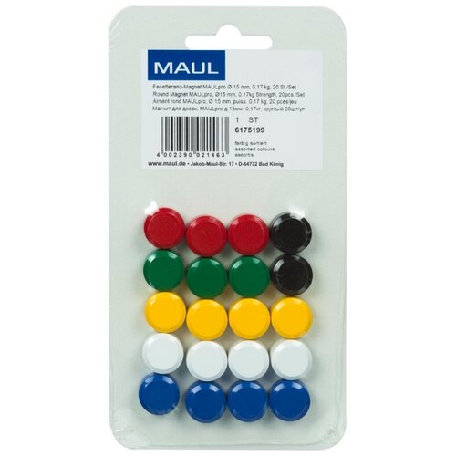 Купить Магнитный держатель для досок MAUL HEBEL 61751, 15мм, круглый 20шт/уп в асс, красный/черный/белый/зеленый/желтый/синий