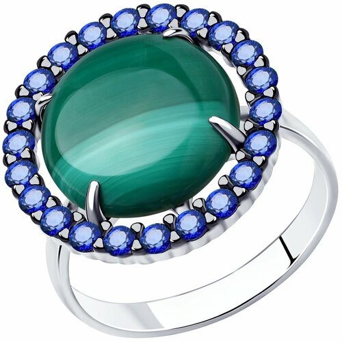 фото Кольцо, серебро, 925 проба, малахит, фианит, размер 19, зеленый diamant-online