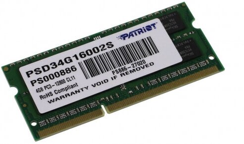 Оперативная память Patriot Memory SO-DIMM DDR3 4Gb 1600MHz pc-12800 PSD34G16002S