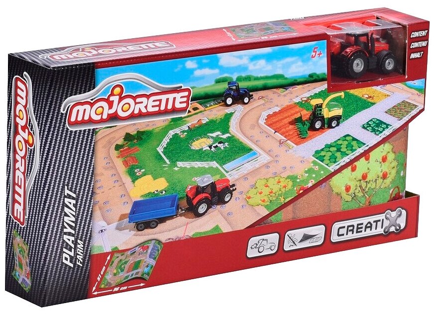 Игровой коврик Creatix Farm нескользящий с машинкой Majorette 2056413