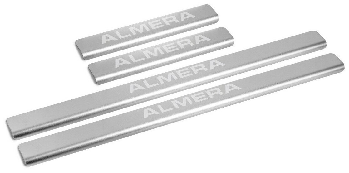 Накладки на пороги AutoMax для Nissan Almera G15 2012-2018 нерж. сталь с надписью 4 шт AMNIALM01