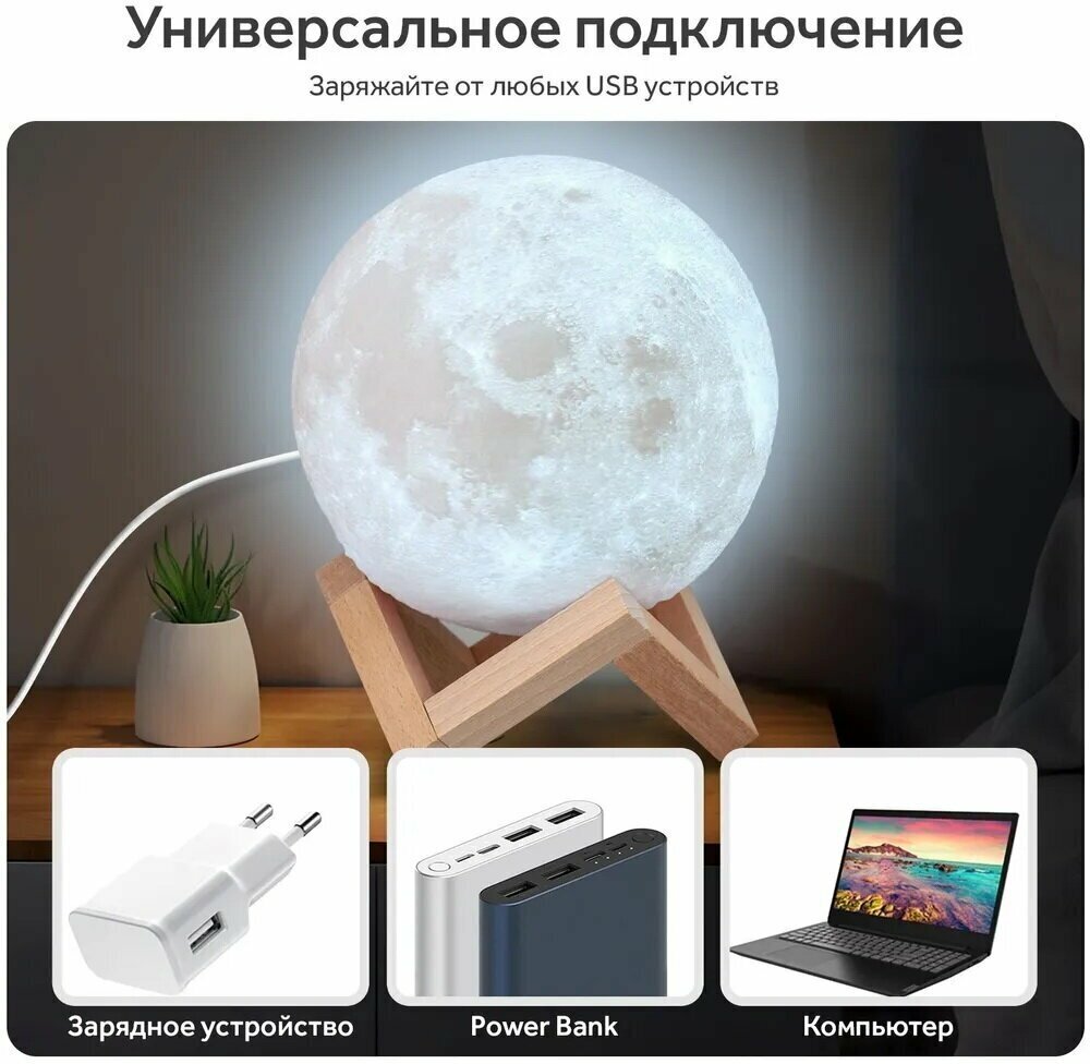 Светильник 3D Moon Lamp/светодиодный/с пультом/13 см /NCH-034-13/для детей и взрослых/белый - фотография № 4