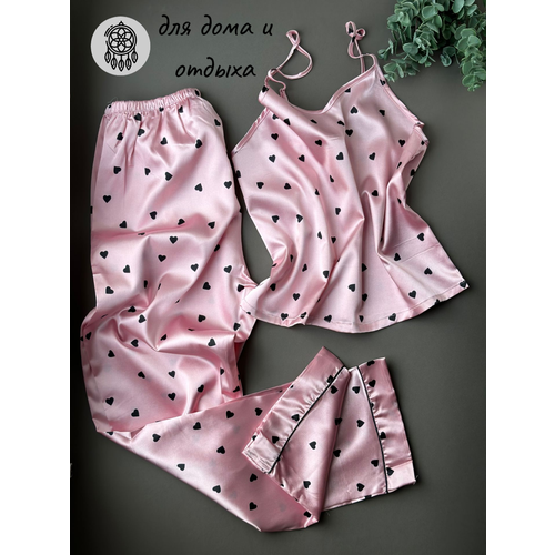 фото Пижама , брюки, топ, без рукава, размер l, розовый китай