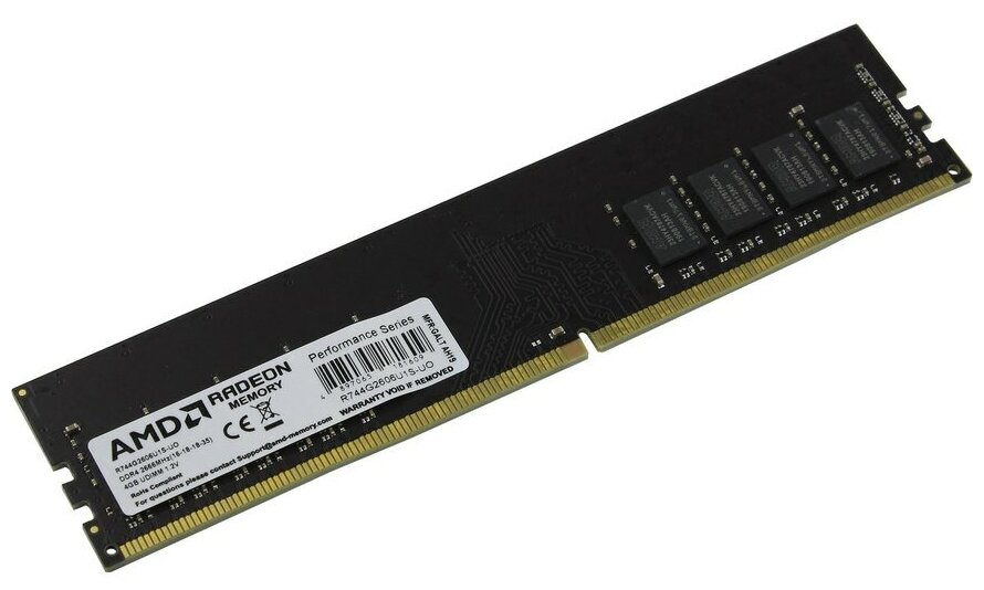 Оперативная память AMD Radeon R7 Performance 4 ГБ DDR4 2666 МГц DIMM CL16 R744G2606U1S-UO