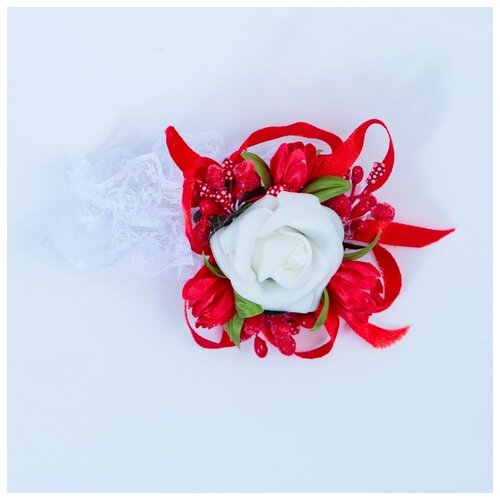 фото Повязка на руку для подружек невесты "роза", на резинке, красная сима-ленд
