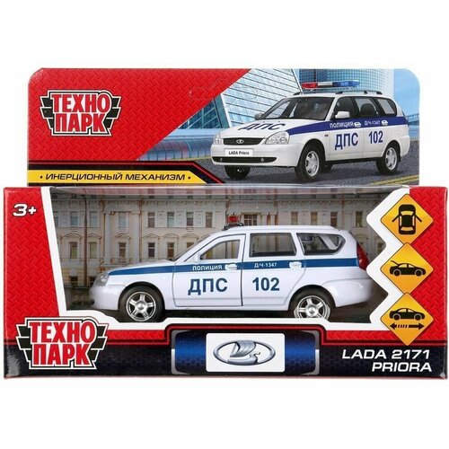Машина Технопарк Лада Приора. Полиция (белый, 12 см) машины технопарк машина металлическая lada 2171 priora полиция 12 см