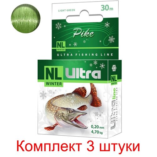 леска aqua nl ultra pike щука 0 22 30м Леска зимняя для рыбалки AQUA NL ULTRA PIKE (Щука) 30m 0,22mm, цвет - светло-зеленый, test - 5,90kg ( 3 штуки )