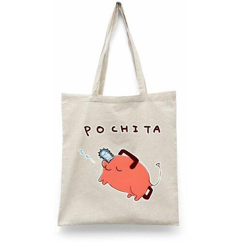 фото Сумка-шоппер унисекс каждому своё "человек бензопила/аниме" черная