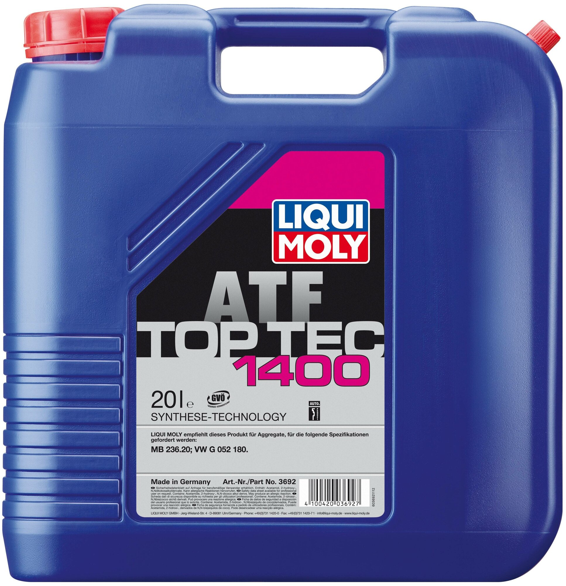 3692 LiquiMoly НС-синтетическое трансмиссионное масло для CVT Top Tec ATF 1400 20л