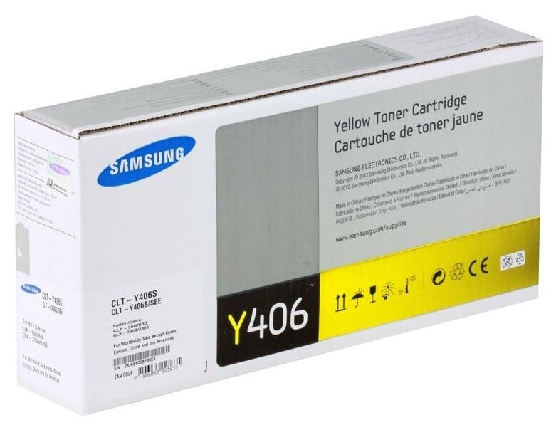 Картридж оригинальный желтый (yellow) Samsung CLT-Y406S/SEE, ресурс 1000 страниц.