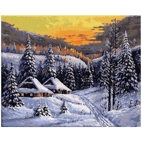 ВанГогВоМне Картина по номерам Домики в зимнем лесу 40х50 см