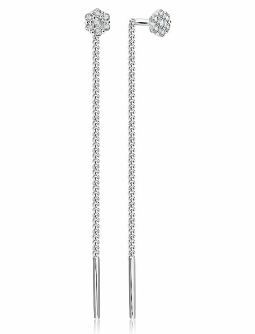 Серьги цепочки VALTERA, серебро, 925 проба, родирование, фианит, длина 5.5 см, серебряный