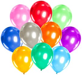 Воздушные шары для праздника, воздушные шарики набор на день рождения Золотая Сказка, 10" (25 см), Комплект 50 штук, металлик, ассорти 10 цветов