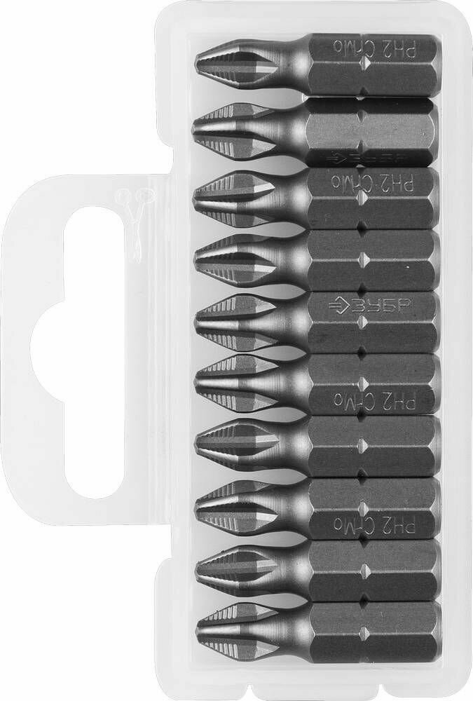 Биты ЗУБР Мастер кованые хромомолибденовая сталь тип хвостовика C 1/4 PH2 25мм 10шт