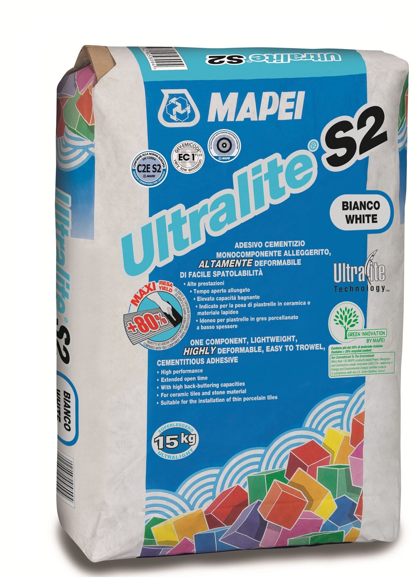 Mapei Ultralite S2/Мапей Ультралайт С2, 15 кг,Белый,клей для плитки и камня