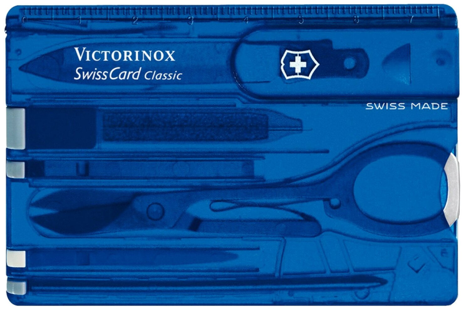 Швейцарская карта Victorinox SwissCard Classic (синий полупрозрачный) 10 функций, 0.7122.T2
