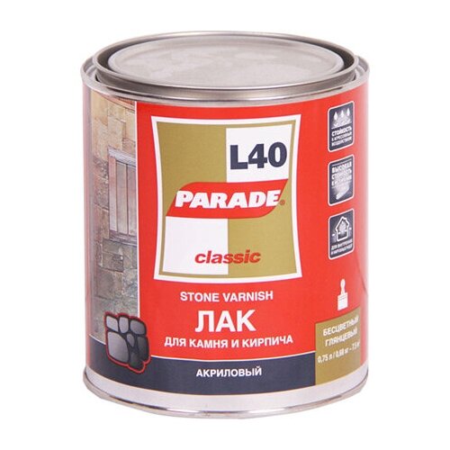 Лак акриловый PARADE L40 для камня глянц 0,75л, арт. ЛакКамL40Гл0,75 лак dali для камня и кирпича мокрый камень бесцветный полуглянцевая 0 75 кг 0 75 л