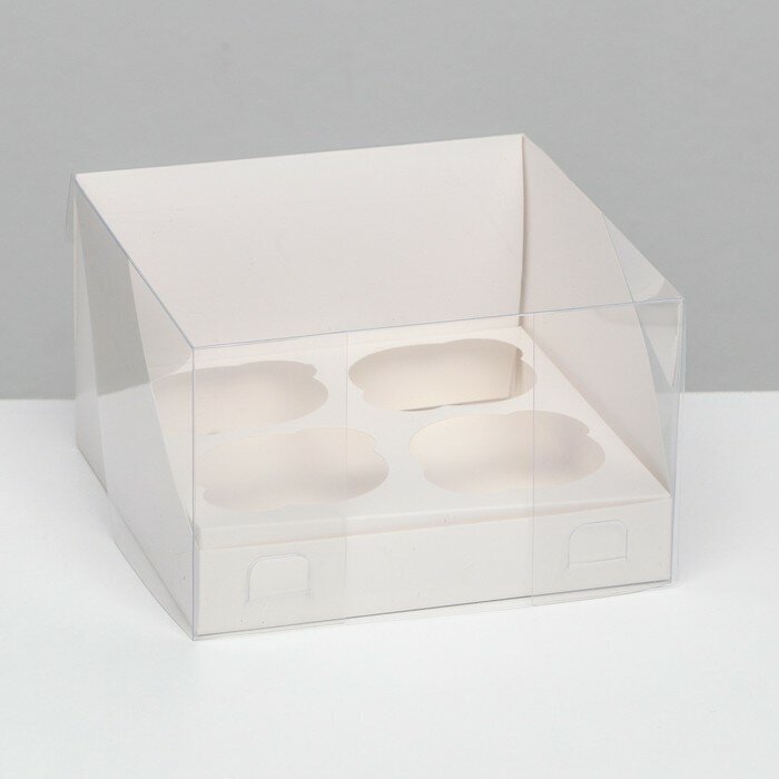 Кондитерская складная коробка для 4 капкейков, белая 16 х 16 х 14 см (арт. 9259478)