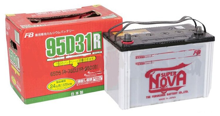 Аккумулятор автомобильный Furukawa Battery Super Nova 95D31R 6СТ-80 прям. 306x173x225