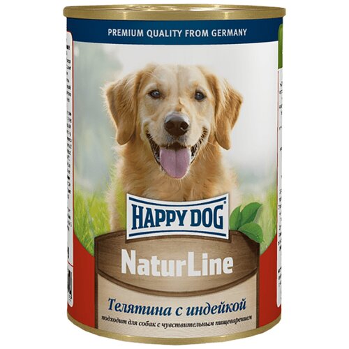 Влажный корм для собак Happy Dog NaturLine, индейка, телятина 1 уп. х 1 шт. х 410 г корм для собак happy dog naturline при чувствительном пищеварении ягненок индейка 1 уп х 10 шт х 410 г