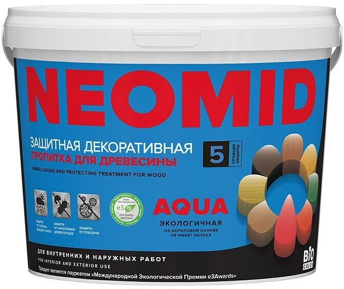 Защитная декоративная пропитка для древесины NEOMID BiO COLOR Aqua - 0.9 л. Венге.