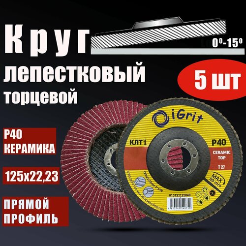 Лепестковый торцевой круг iGrit Ceramic Тор; КЛТ1 125х22,23мм; Р40; 5 шт.