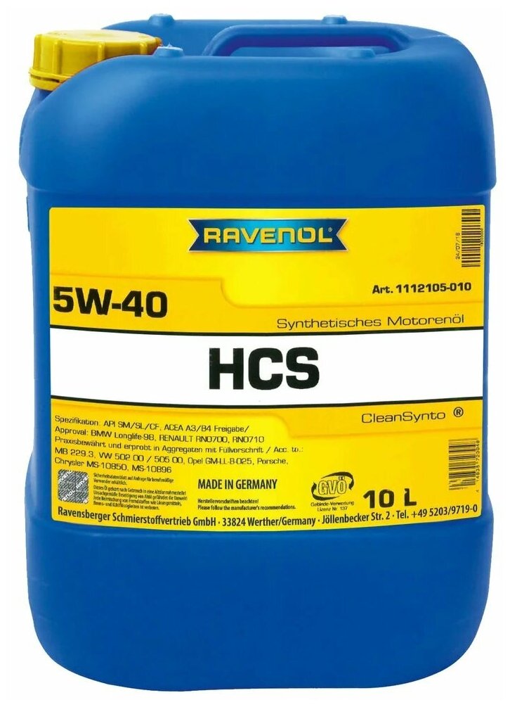 Синтетическое моторное масло RAVENOL HCS SAE 5W-40