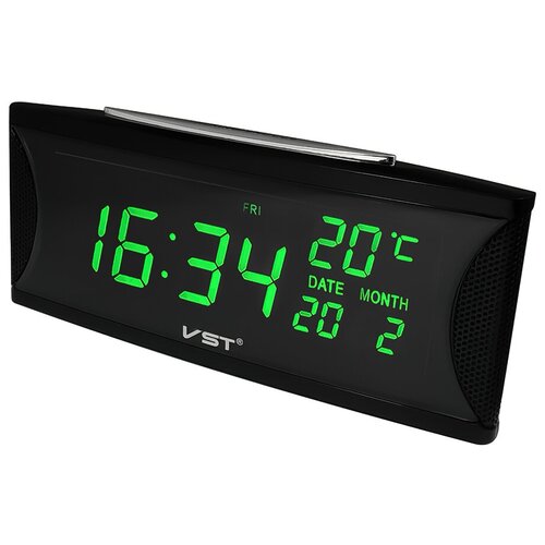 фото Часы говорящие электронные настольные с будильником, календарем и термометром (vst-719w) зелёная подсветка пригодится!