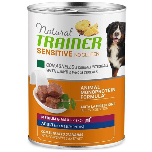 Trainer Natural Sensitive No Gluten Medium&Maxi Adult Dog – Lamb and Whole Cereals консервы без глютена для взрослых собак средних и крупных пород с ягненком и рисом 400гр